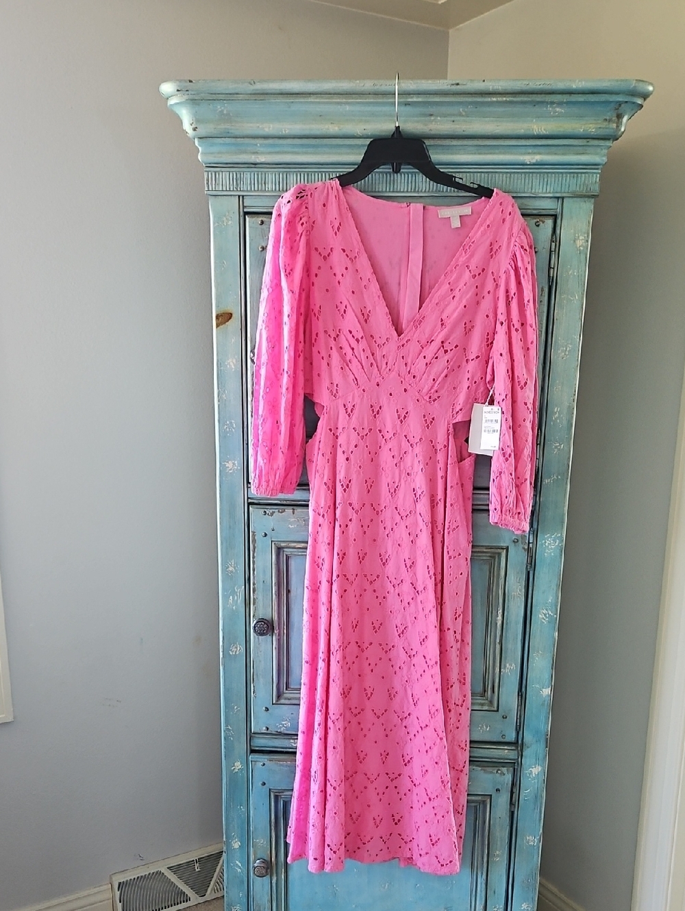 NWT Pink Eyelet V-Neck Long Sleeve Dress